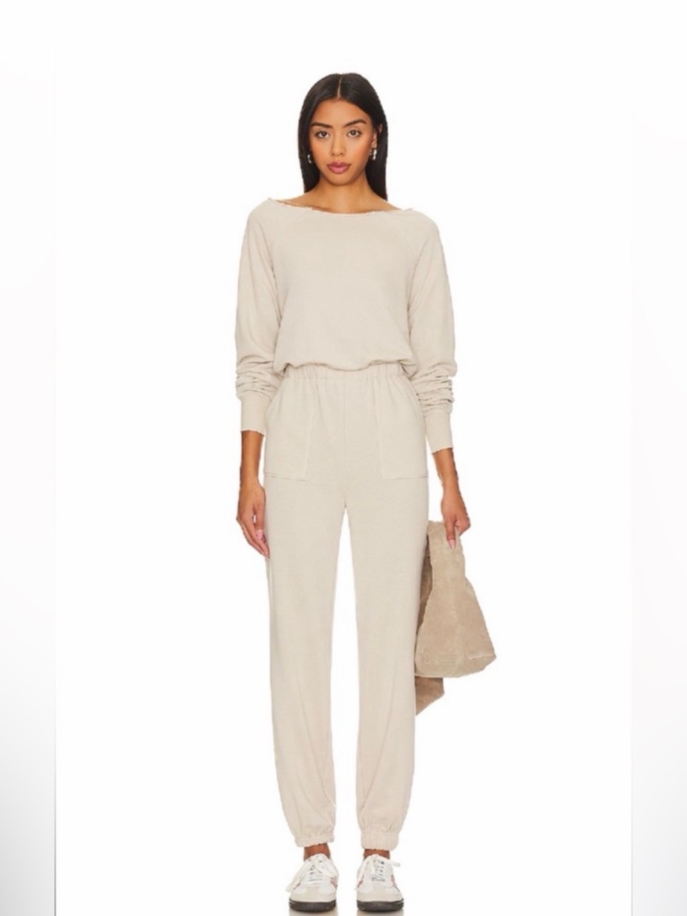 Cozy Beige Long-Sleeve Jumpsuit